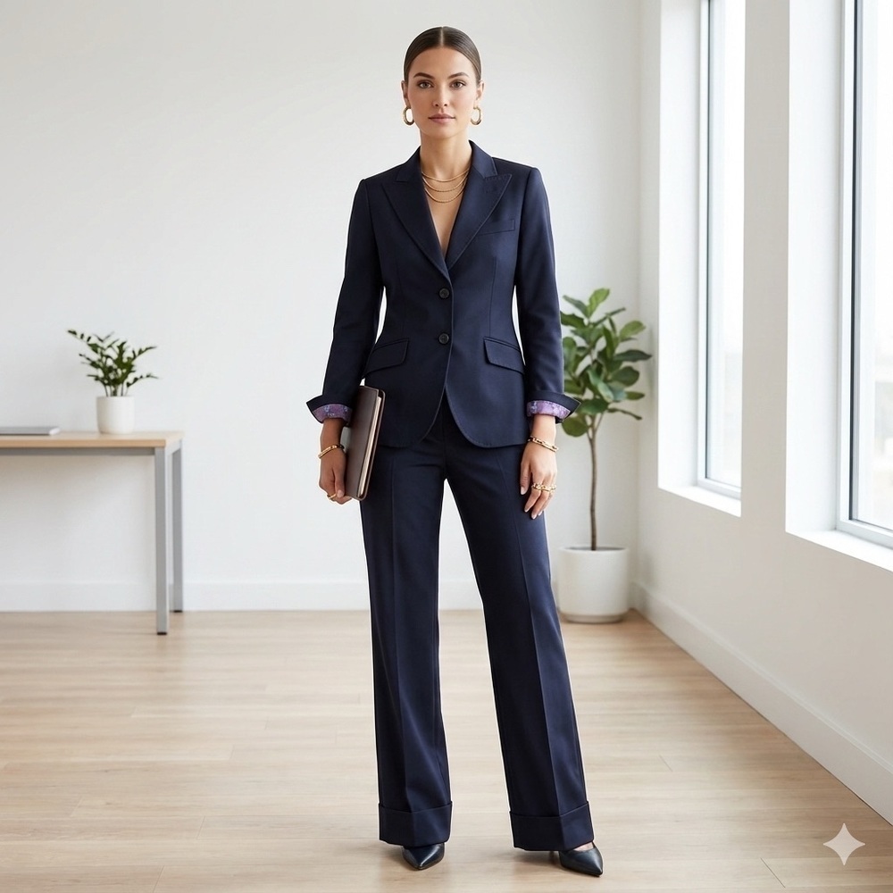 2/$250 Sacoor navy blue Super 130’s wool trousers – size 6 (EU 36 / UK 10)